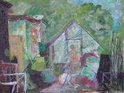 Ian Case - The Yellow Hosepipe -- collage, oil pastels and acrylic paint